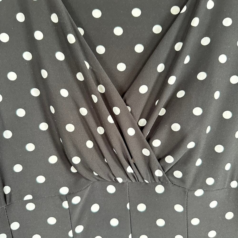 Lauren Ralph Lauren Dress V-Neck Short Sleeve Fit & Flare Black Polka Dot Sz Med - Picture 6 of 9